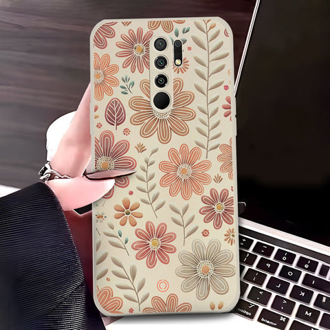 Xiaomi Poco M2 Cover - Off White - D4 - ONation Floral Series - HQ Liquid Silicone Soft Case