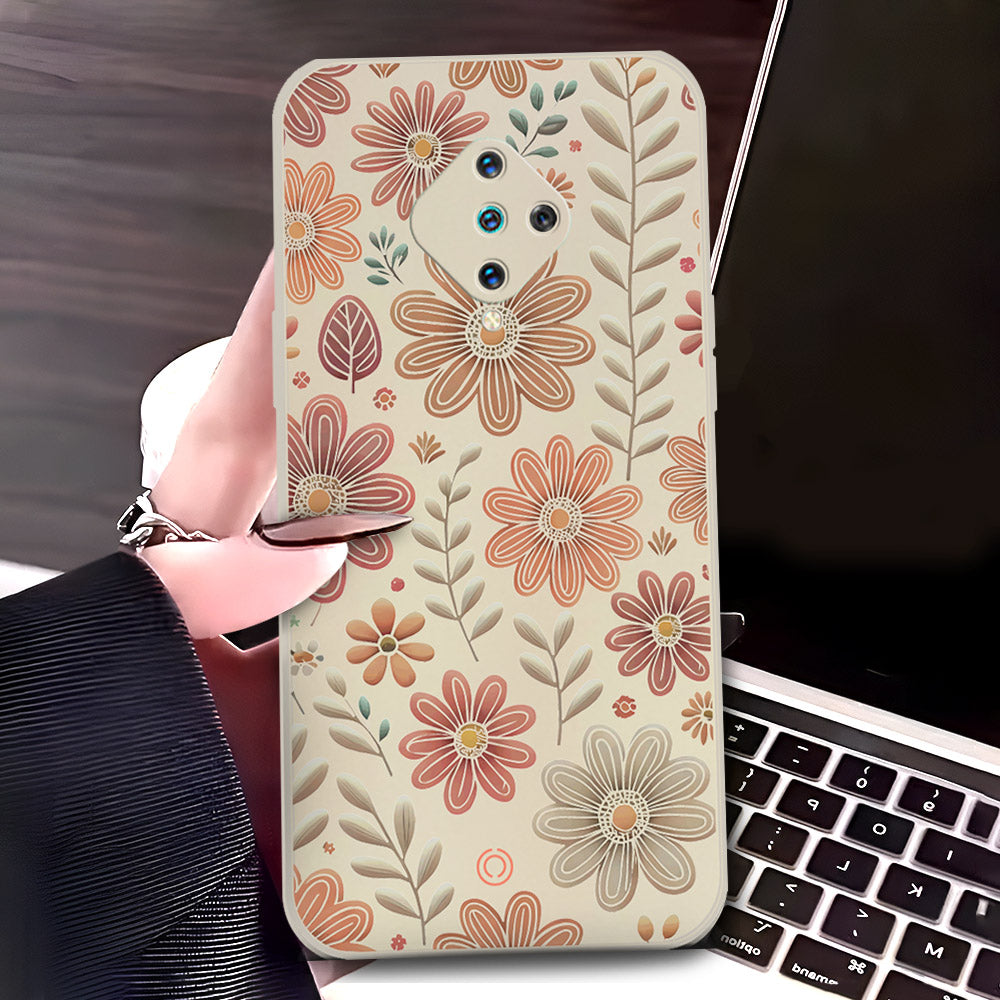 Vivo Y51 (2020 September) Cover - Off White - D4 - ONation Floral Series - HQ Liquid Silicone Soft Case