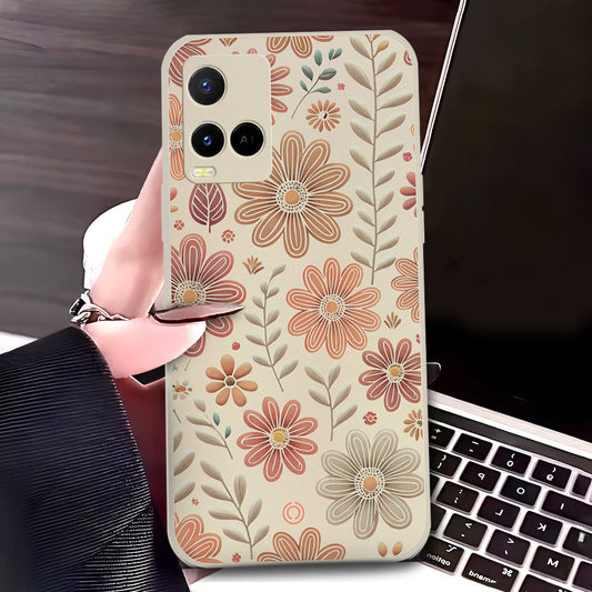 Vivo Y33t Cover - Off White - D4 - ONation Floral Series - HQ Liquid Silicone Soft Case