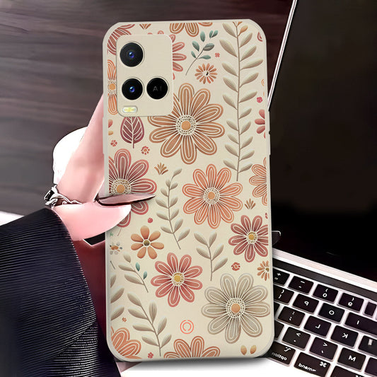 Vivo Y33s Cover - Off White - D4 - ONation Floral Series - HQ Liquid Silicone Soft Case