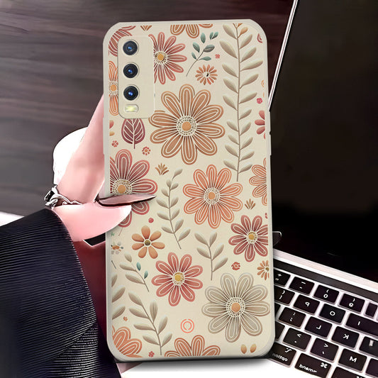 Vivo Y20s Cover - Off White - D4 - ONation Floral Series - HQ Liquid Silicone Soft Case