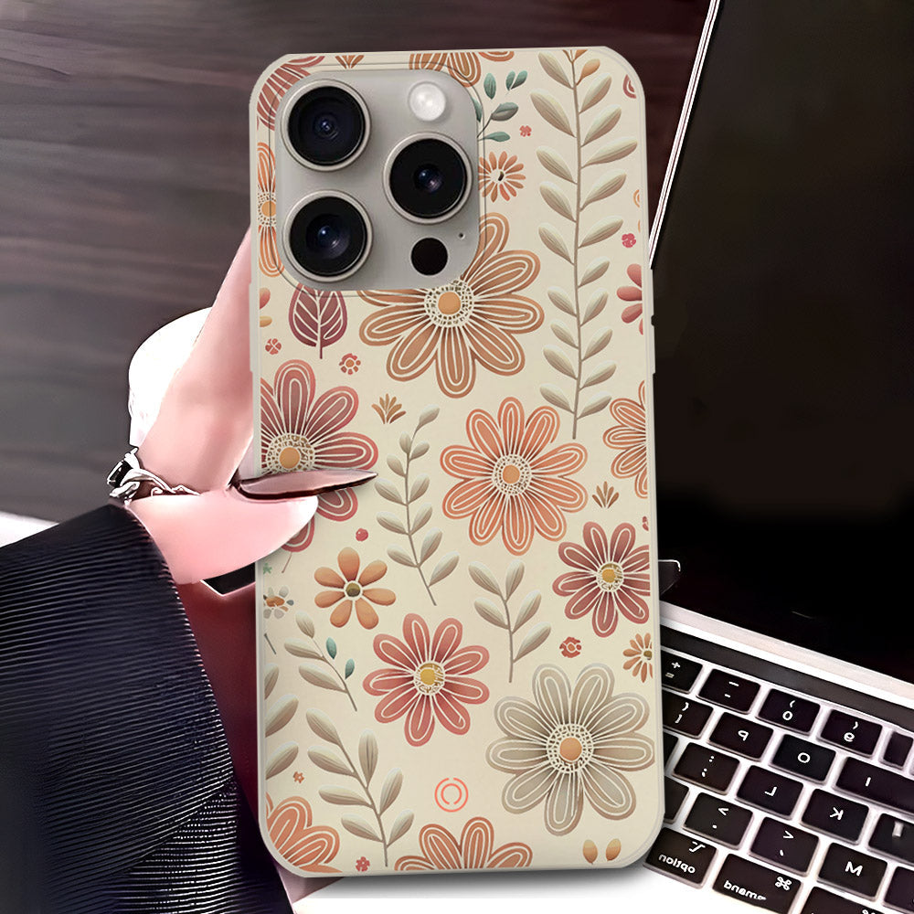 iPhone 15 Pro Max Cover - Off White - D4 - ONation Floral Series - HQ Liquid Silicone Soft Case