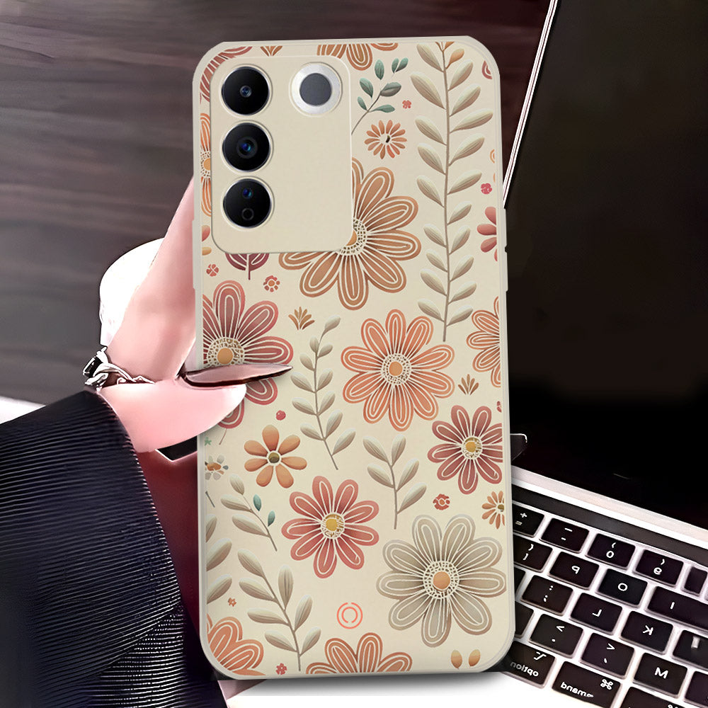 Vivo S16e Cover - Off White - D4 - ONation Floral Series - HQ Liquid Silicone Soft Case