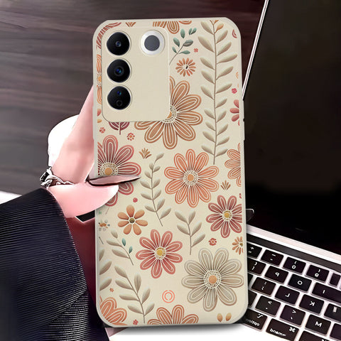 Vivo S16e Cover - Off White - D4 - ONation Floral Series - HQ Liquid Silicone Soft Case
