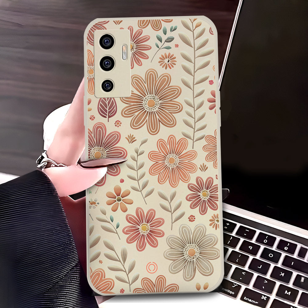 Vivo S10e Cover - Off White - D4 - ONation Floral Series - HQ Liquid Silicone Soft Case