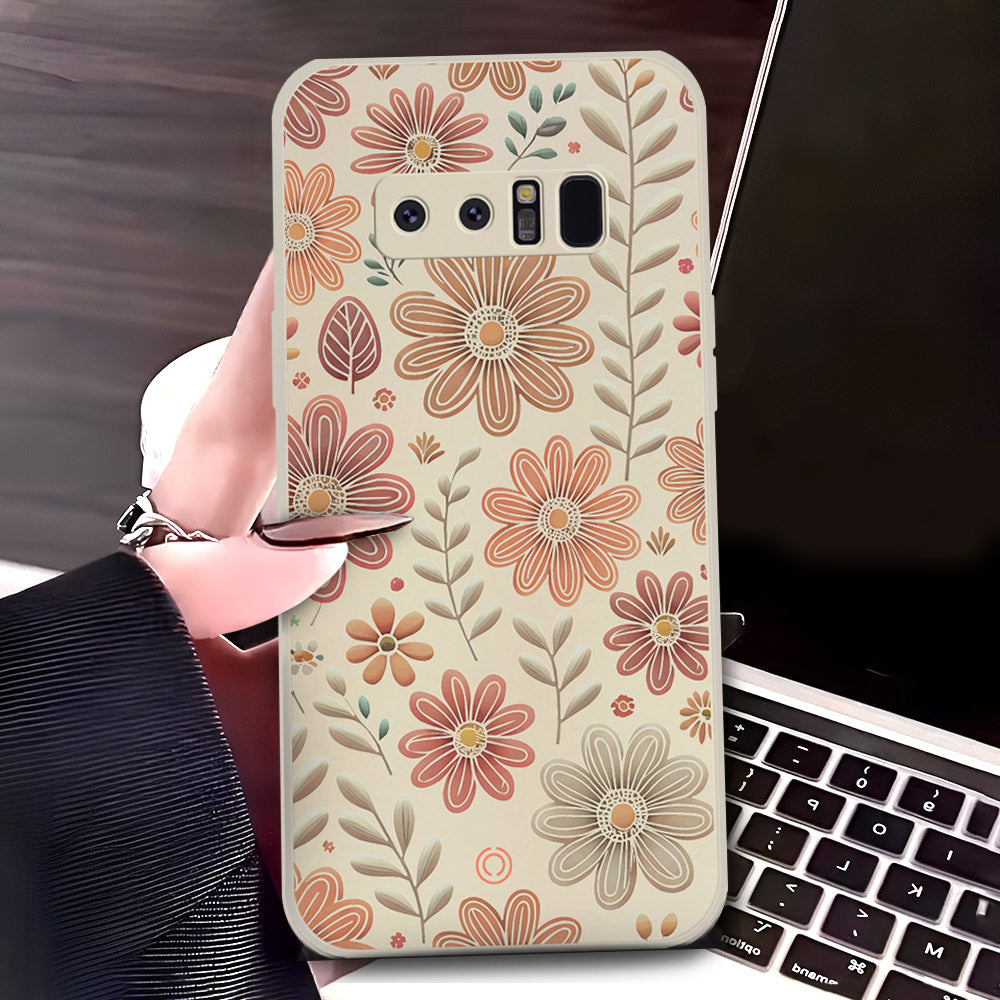 Samsung Galaxy Note 8 Cover - Off White - D4 - ONation Floral Series - HQ Liquid Silicone Soft Case