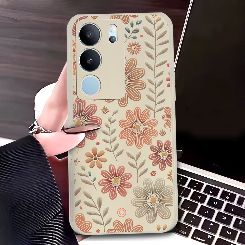 Vivo S17 Pro Cover - Off White - D4 - ONation Floral Series - HQ Liquid Silicone Soft Case