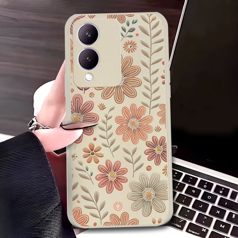 Vivo Y17s Cover - Off White - D4 - ONation Floral Series - HQ Liquid Silicone Soft Case