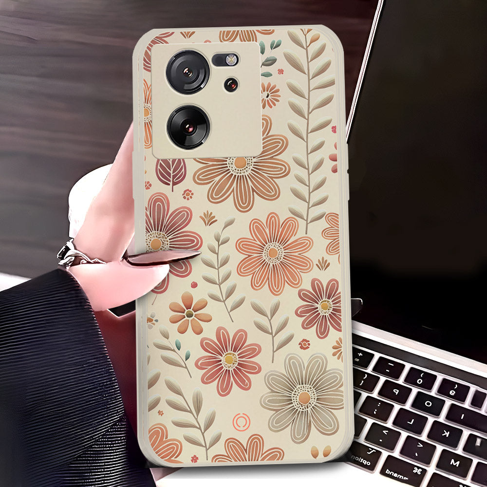 Xiaomi 13T Cover - Off White - D4 - ONation Floral Series - HQ Liquid Silicone Soft Case