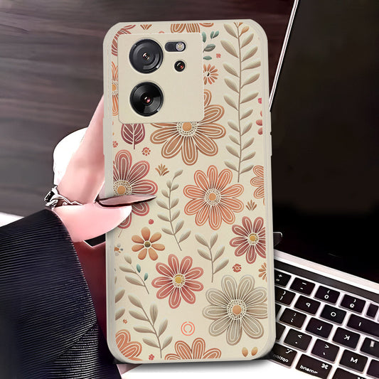 Xiaomi 13T Cover - Off White - D4 - ONation Floral Series - HQ Liquid Silicone Soft Case