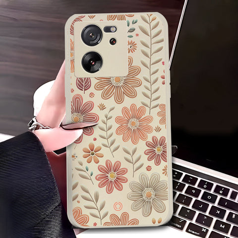 Xiaomi 13T Cover - Off White - D4 - ONation Floral Series - HQ Liquid Silicone Soft Case