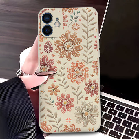 iPhone 12 Mini Cover - Off White - D4 - ONation Floral Series - HQ Liquid Silicone Soft Case