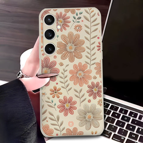 Samsung Galaxy S23 FE Cover - Off White - D4 - ONation Floral Series - HQ Liquid Silicone Soft Case