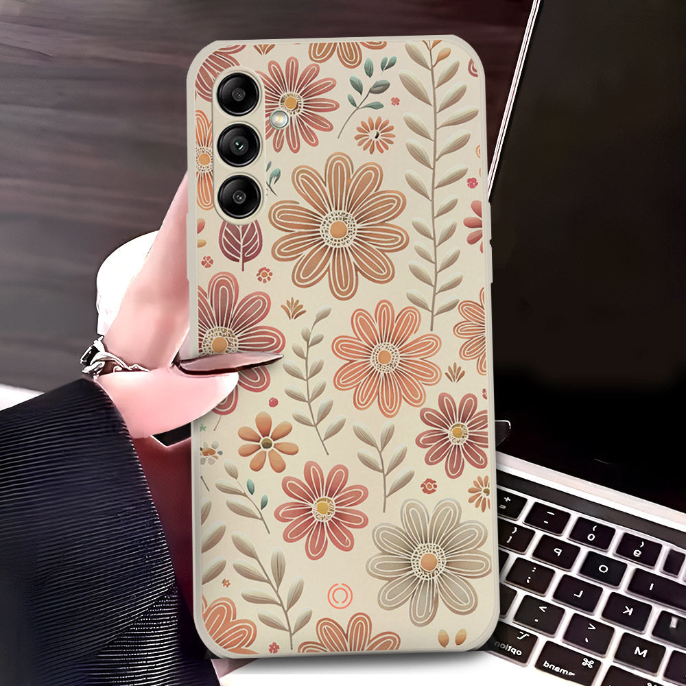 Samsung Galaxy A04s Cover - Off White - D4 - ONation Floral Series - HQ Liquid Silicone Soft Case