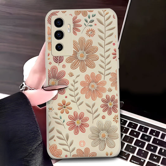 Vivo V23e 5G Cover - Off White - D4 - ONation Floral Series - HQ Liquid Silicone Soft Case