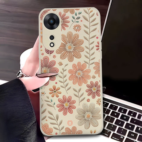 Oppo A58 4G Cover - Off White - D4 - ONation Floral Series - HQ Liquid Silicone Soft Case