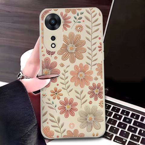Oppo A78 4G Cover - Off White - D4 - ONation Floral Series - HQ Liquid Silicone Soft Case