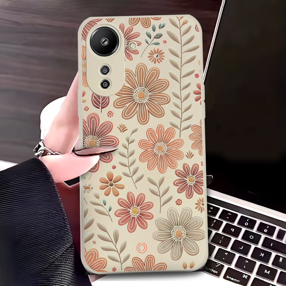 Xiaomi Redmi 13C Cover - Off White - D4 - ONation Floral Series - HQ Liquid Silicone Soft Case