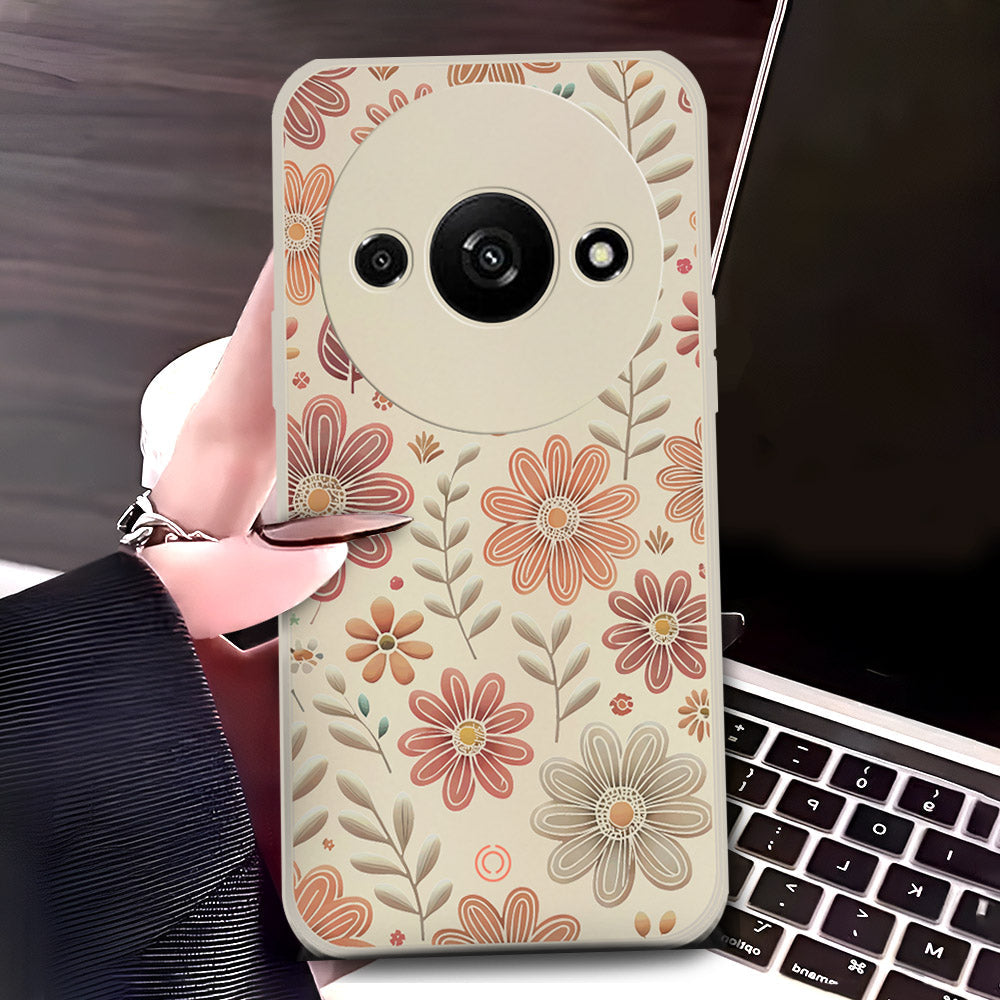 Xiaomi Redmi A3 Cover - Off White - D4 - ONation Floral Series - HQ Liquid Silicone Soft Case