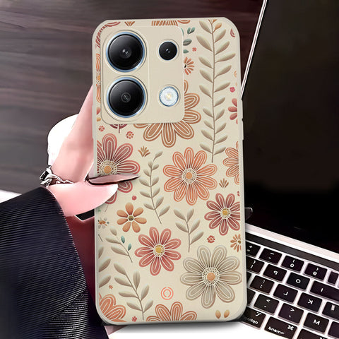 Xiaomi Redmi Note 13 Pro 4G Cover - Off White - D4 - ONation Floral Series - HQ Liquid Silicone Soft Case