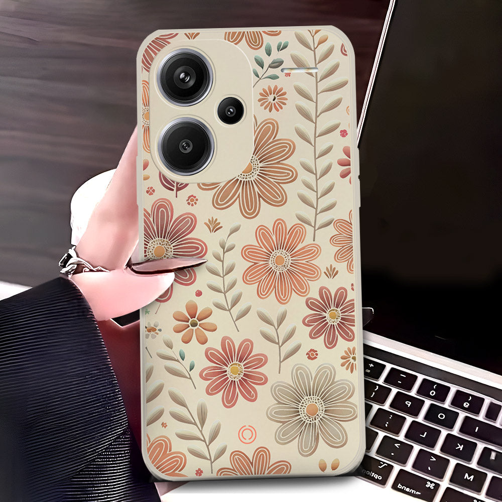 Xiaomi Redmi Note 13 Pro Plus 5G Cover - Off White - D4 - ONation Floral Series - HQ Liquid Silicone Soft Case