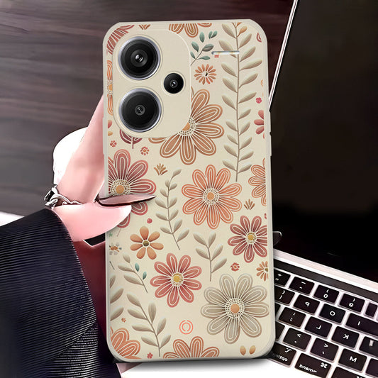 Xiaomi Redmi Note 13 Pro Plus 5G Cover - Off White - D4 - ONation Floral Series - HQ Liquid Silicone Soft Case