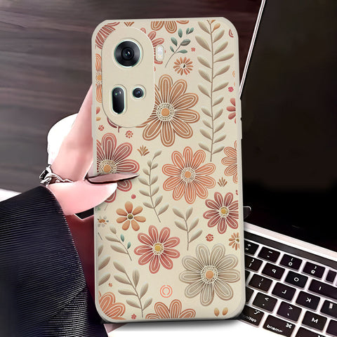 Oppo Reno 11 5G Cover - Off White - D4 - ONation Floral Series - HQ Liquid Silicone Soft Case