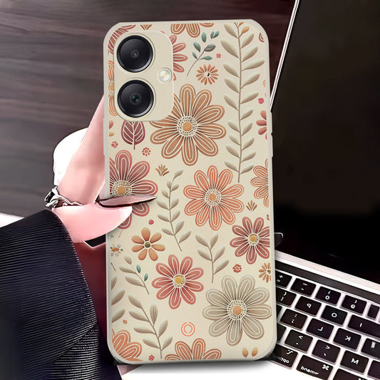 Samsung Galaxy A05 Cover - Off White - D4 - ONation Floral Series - HQ Liquid Silicone Soft Case