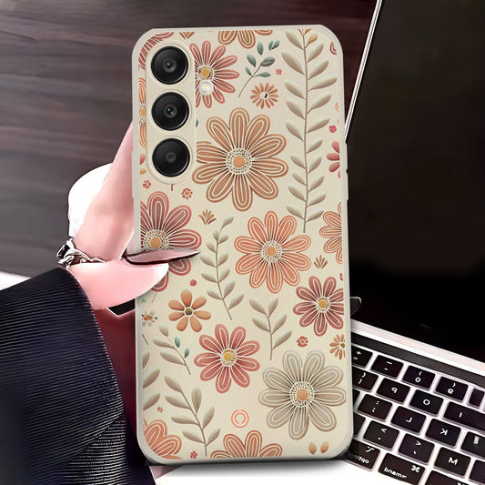 Samsung Galaxy A25 5G Cover - Off White - D4 - ONation Floral Series - HQ Liquid Silicone Soft Case