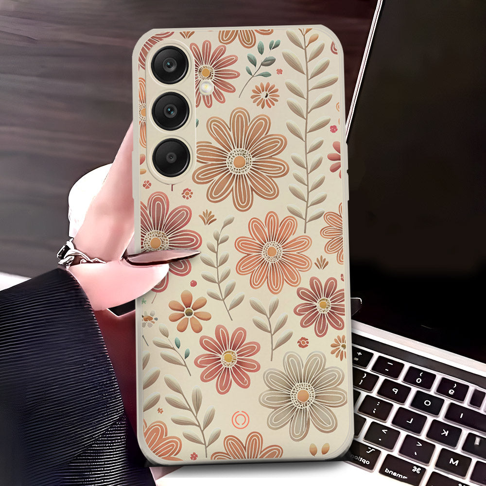 Samsung Galaxy S24 Cover - Off White - D4 - ONation Floral Series - HQ Liquid Silicone Soft Case
