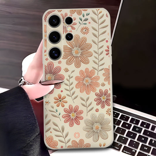 Samsung Galaxy S24 Ultra Cover - Off White - D4 - ONation Floral Series - HQ Liquid Silicone Soft Case