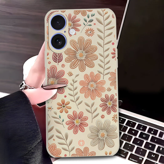 iPhone 16 Cover - Off White - D4 - ONation Floral Series - HQ Liquid Silicone Soft Case
