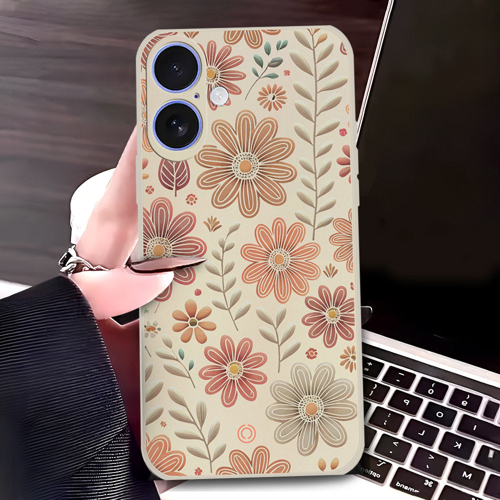 iPhone 17 Cover - Off White - D4 - ONation Floral Series - HQ Liquid Silicone Soft Case