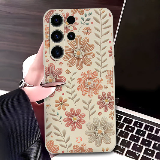 Samsung Galaxy S23 Ultra 5G Cover - Off White - D4 - ONation Floral Series - HQ Liquid Silicone Soft Case