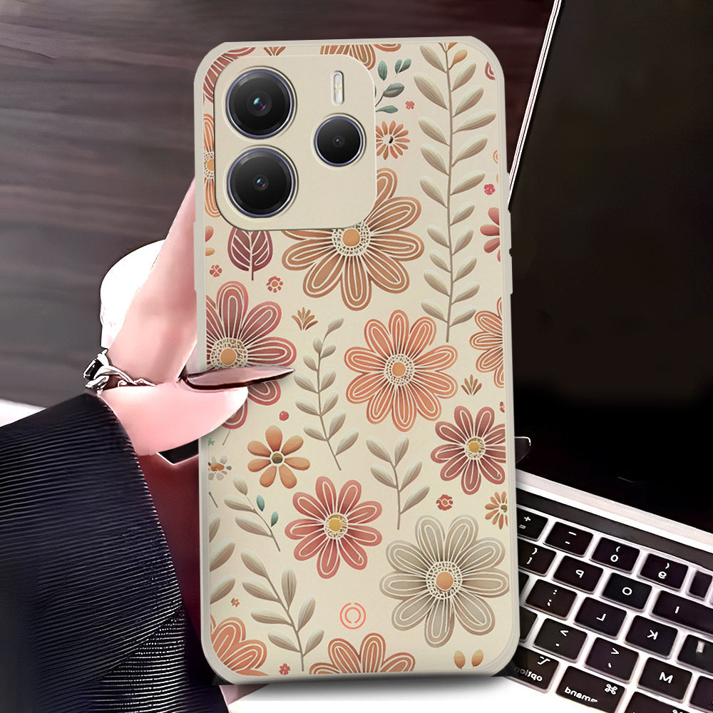 Xiaomi Redmi Note 14 4G Cover - Off White - D4 - ONation Floral Series - HQ Liquid Silicone Soft Case