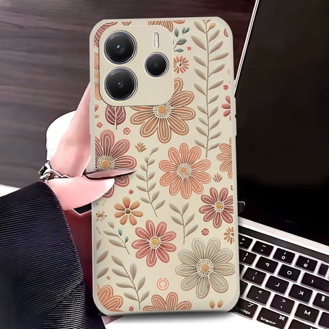 Xiaomi Redmi Note 14 4G Cover - Off White - D4 - ONation Floral Series - HQ Liquid Silicone Soft Case