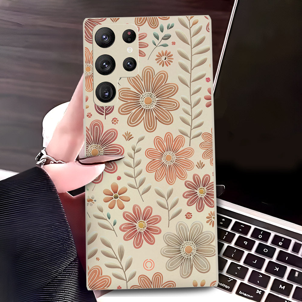 Samsung Galaxy S22 Ultra 5G Cover - Off White - D4 - ONation Floral Series - HQ Liquid Silicone Soft Case