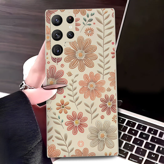 Samsung Galaxy S22 Ultra 5G Cover - Off White - D4 - ONation Floral Series - HQ Liquid Silicone Soft Case (Fast Delivery)