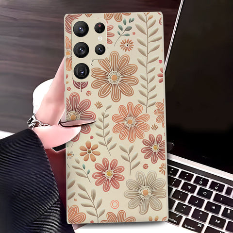Samsung Galaxy S22 Ultra 5G Cover - Off White - D4 - ONation Floral Series - HQ Liquid Silicone Soft Case