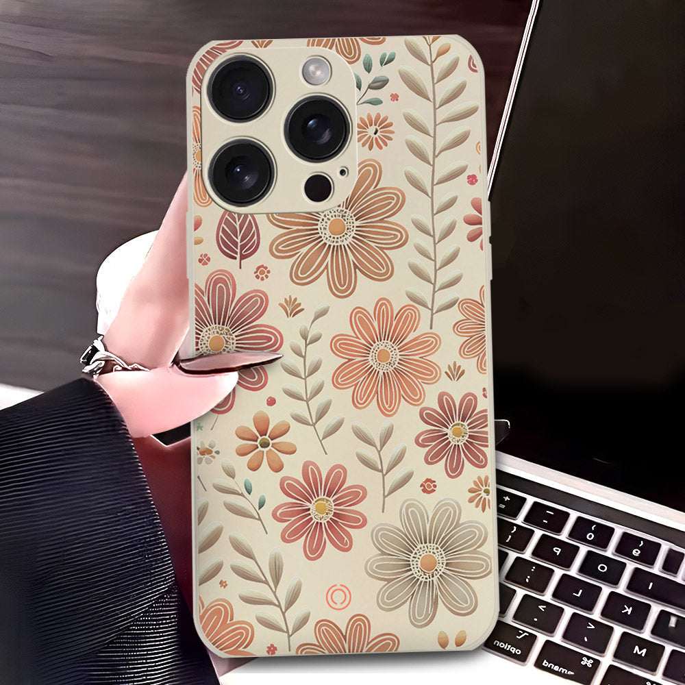 iPhone 15 Pro Cover - Off White - D4 - ONation Floral Series - HQ Liquid Silicone Soft Case