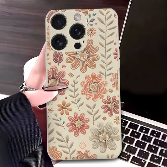 iPhone 16 Pro Max Cover - Off White - D4 - ONation Floral Series - HQ Liquid Silicone Soft Case