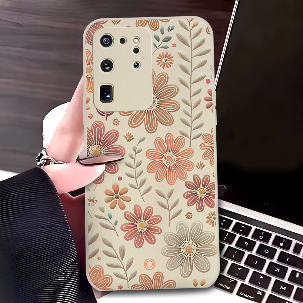 Samsung Galaxy S20 Ultra Cover - Off White - D4 - ONation Floral Series - HQ Liquid Silicone Soft Case