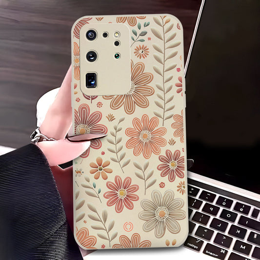 Samsung Galaxy S20 Ultra Cover - Off White - D4 - ONation Floral Series - HQ Liquid Silicone Soft Case