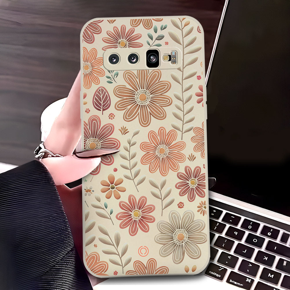 Samsung Galaxy S10 Plus Cover - Off White - D4 - ONation Floral Series - HQ Liquid Silicone Soft Case