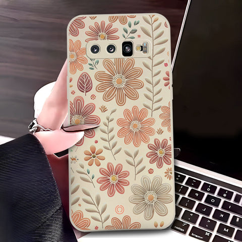 Samsung Galaxy S10 Plus Cover - Off White - D4 - ONation Floral Series - HQ Liquid Silicone Soft Case