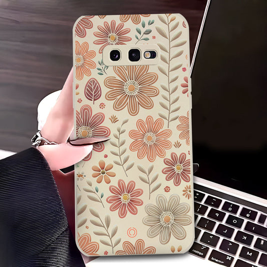 Samsung Galaxy S10e Cover - Off White - D4 - ONation Floral Series - HQ Liquid Silicone Soft Case
