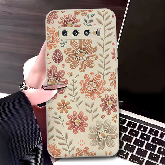 Samsung Galaxy S10 Cover - Off White - D4 - ONation Floral Series - HQ Liquid Silicone Soft Case
