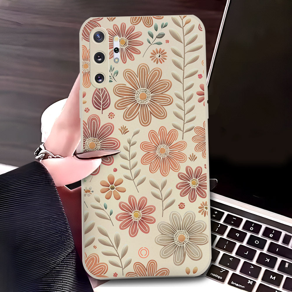 Samsung Galaxy Note 10 Plus Cover - Off White - D4 - ONation Floral Series - HQ Liquid Silicone Soft Case