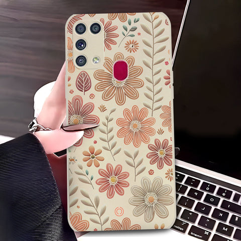 Samsung Galaxy M31 Cover - Off White - D4 - ONation Floral Series - HQ Liquid Silicone Soft Case