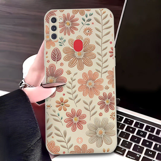 Samsung Galaxy M11 Cover - Off White - D4 - ONation Floral Series - HQ Liquid Silicone Soft Case